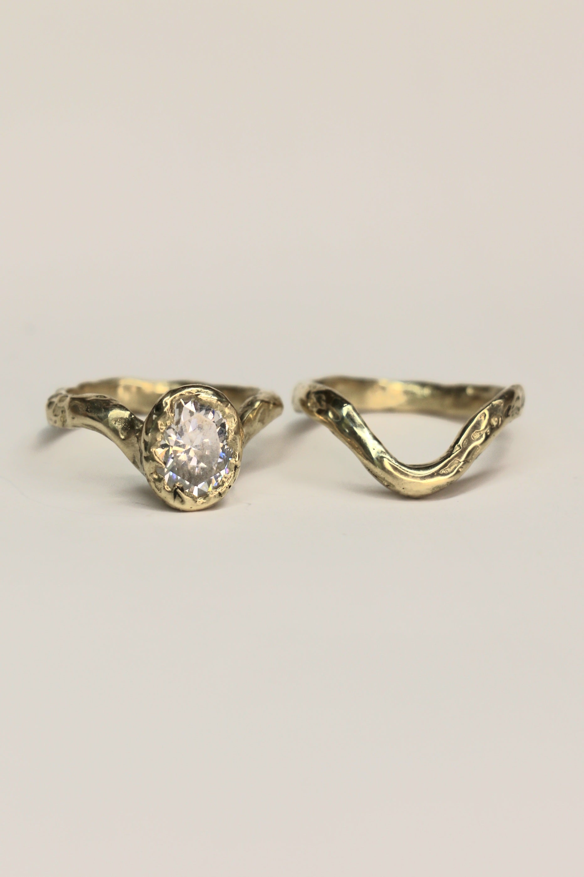 Ember 9ct gold organic ring with oval Moissanite