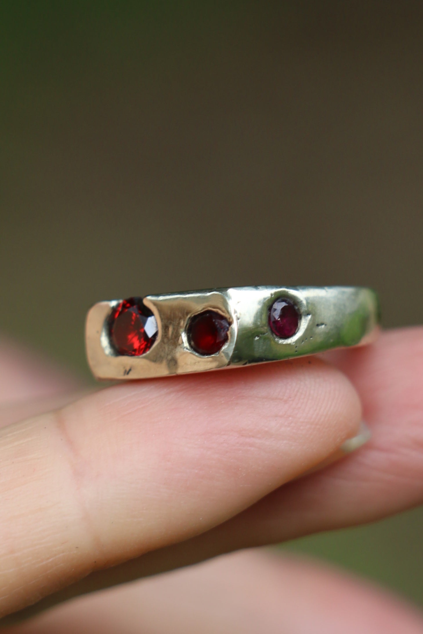 Bronze sandcast Signet Ring with garnet zircon Size 6