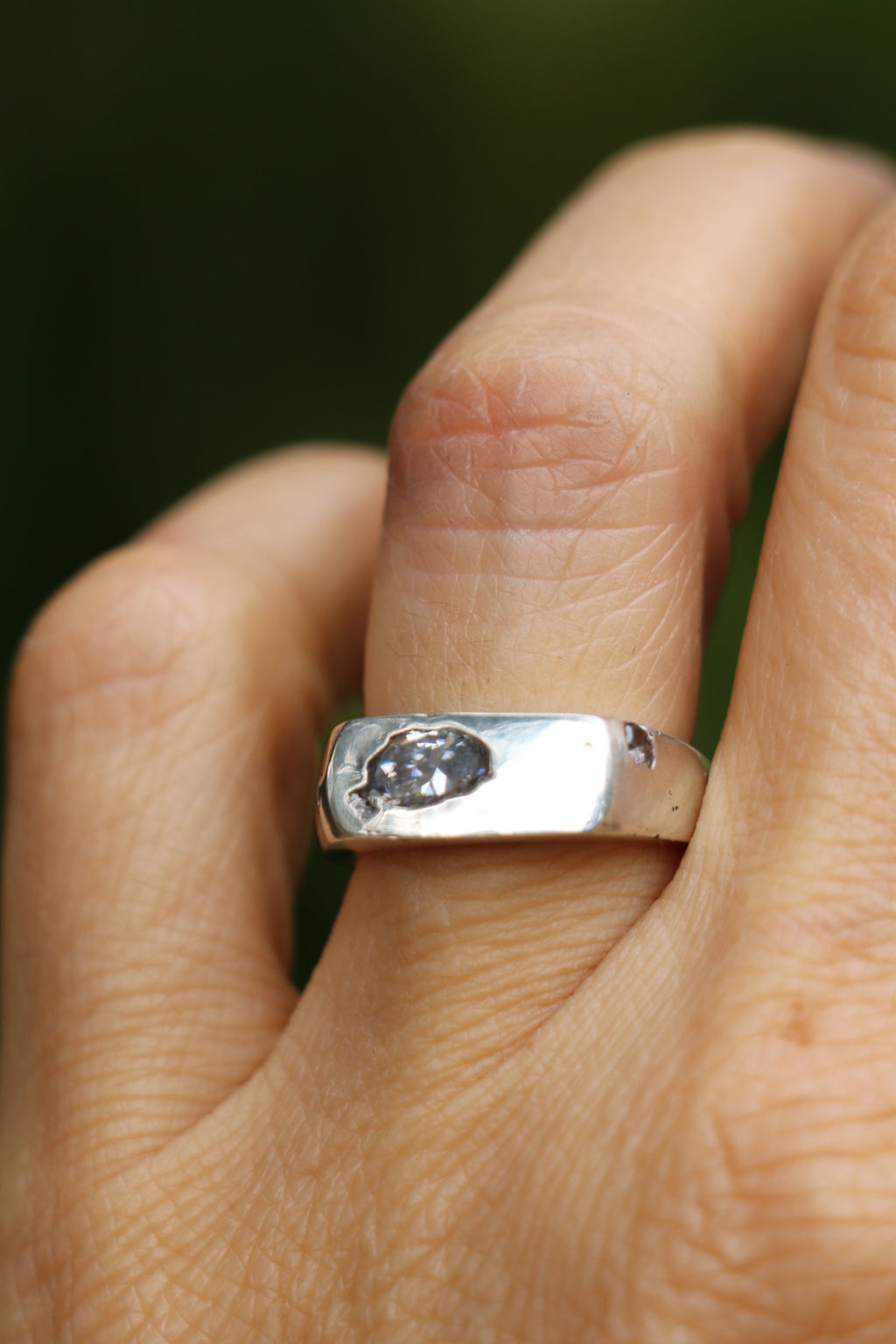 Royal Signet Ring stirling silver sandcast with moissanite Size 6