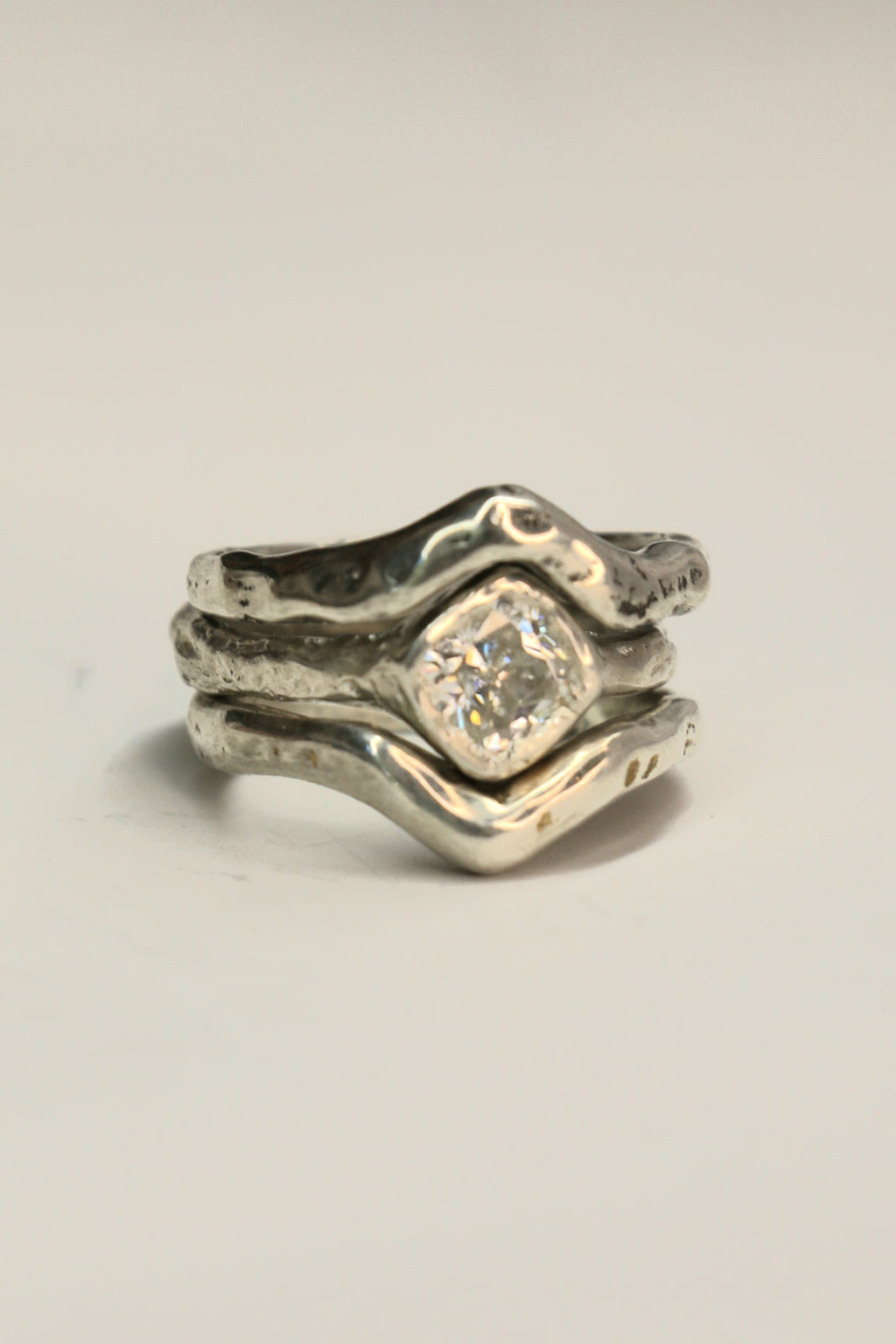 Cherish silver organic ring with Moissanite gemstone size 6