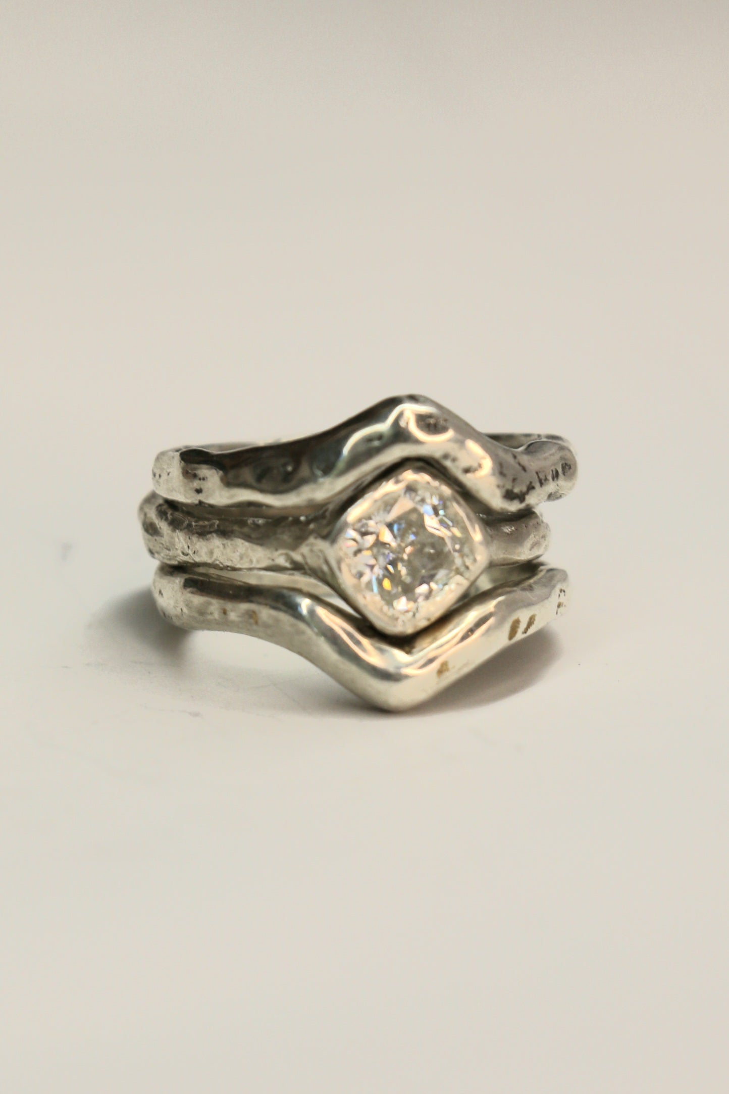Cherish silver organic ring with Moissanite gemstone size 6