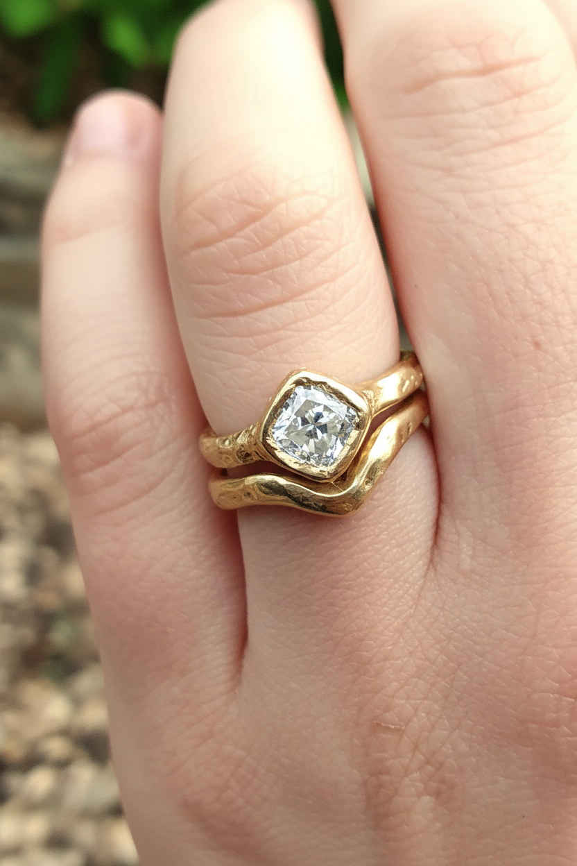'V' contour ring organic silver or gold
