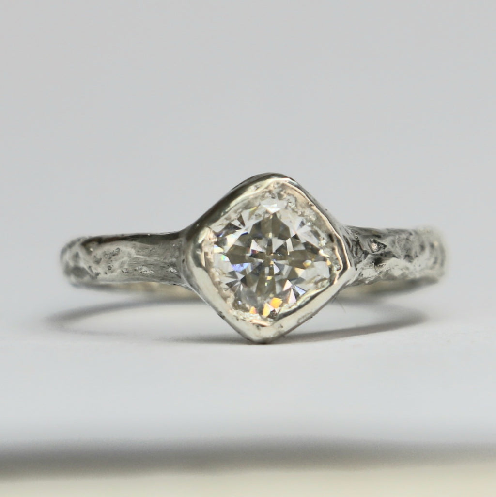 Cherish silver organic ring 1ct Moissanite cushion cut