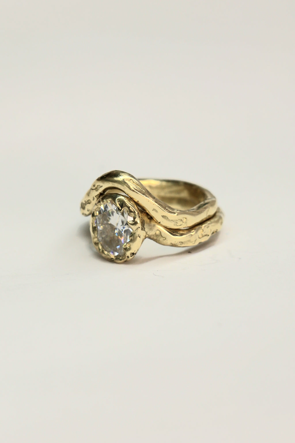 Ember 9ct gold organic ring with oval Moissanite