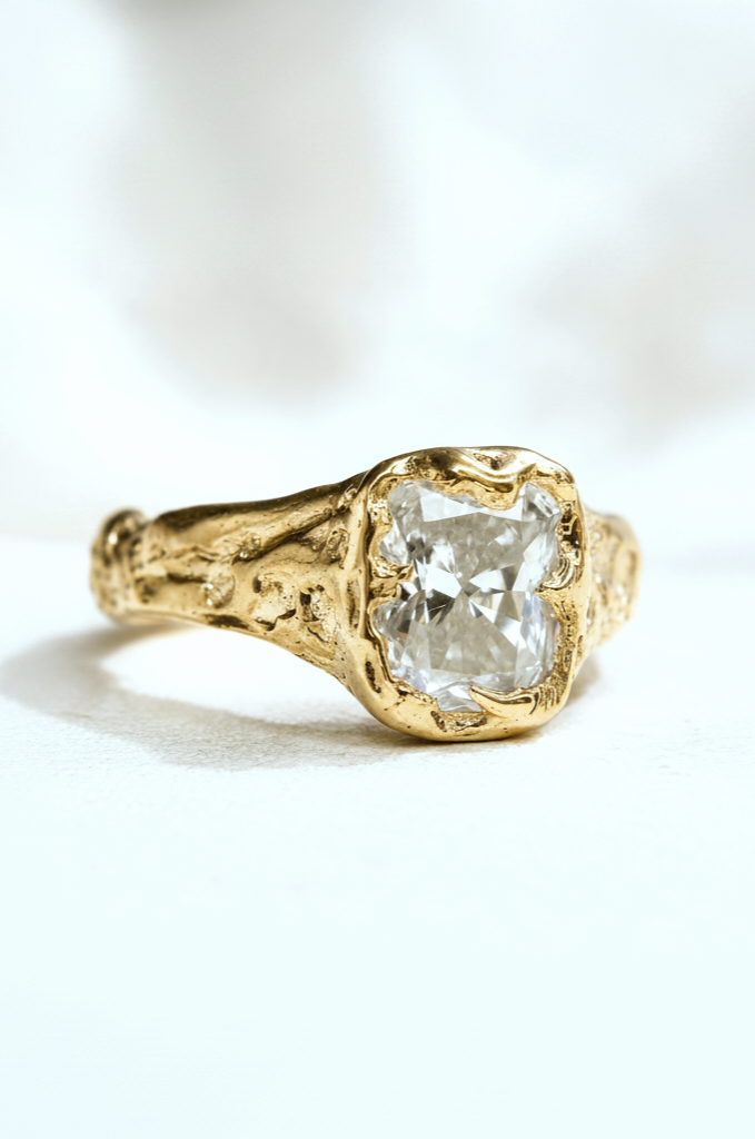 Beloved gold organic ring 2ct Moissanite radiant cut