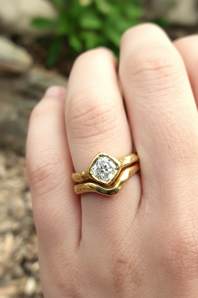 'V' contour ring organic silver or gold
