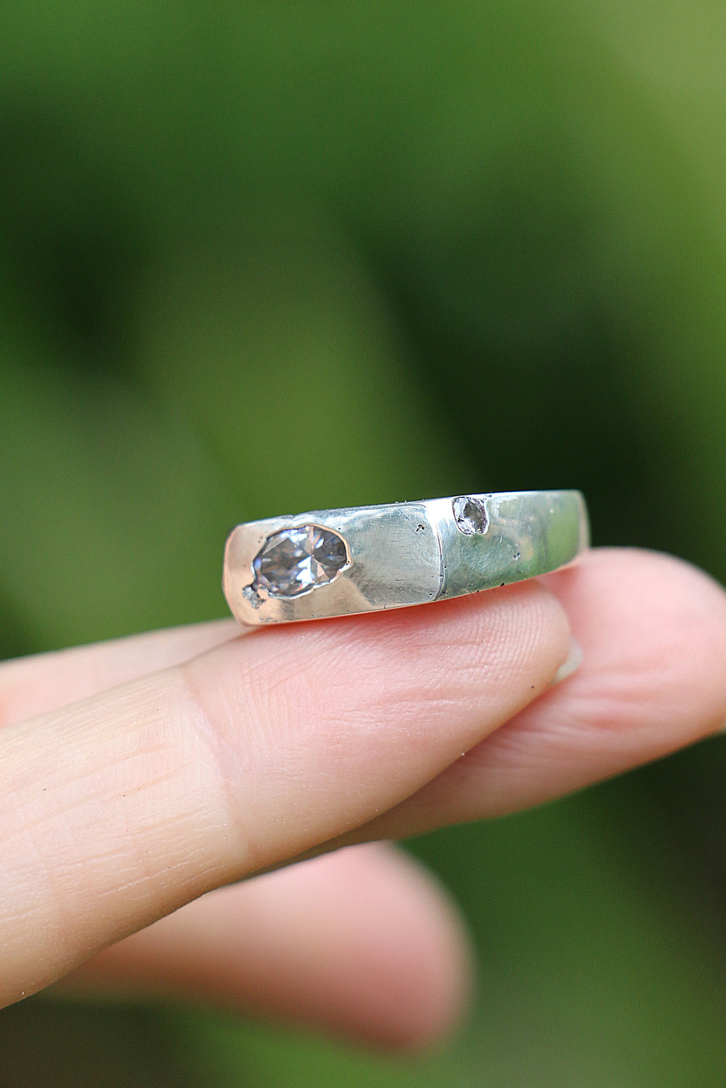 Royal Signet Ring stirling silver sandcast with moissanite Size 6