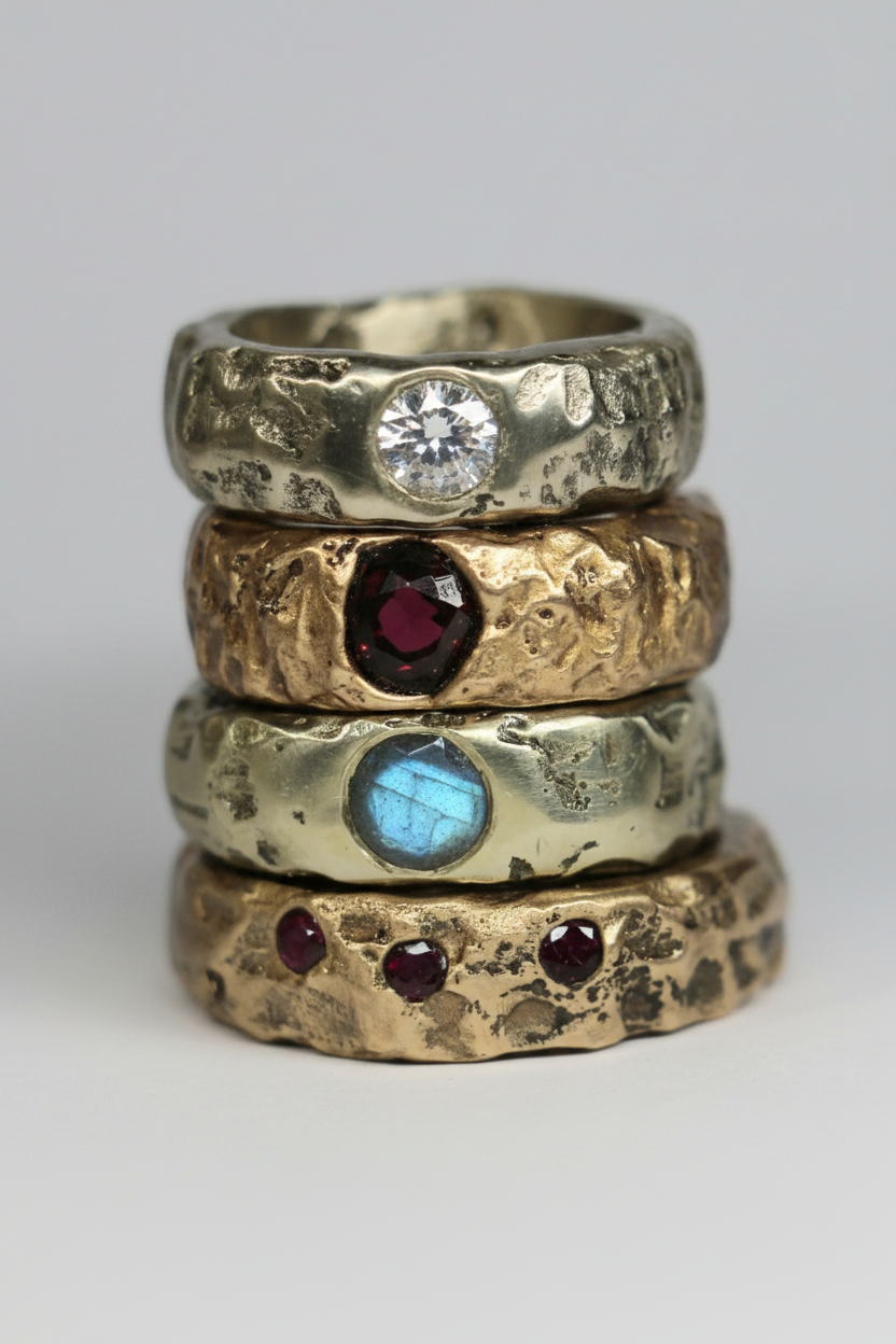 Stacked rings - gold with gemstones