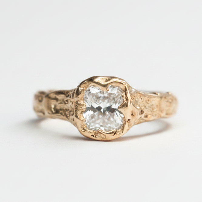 Beloved gold organic ring 2ct Moissanite radiant cut